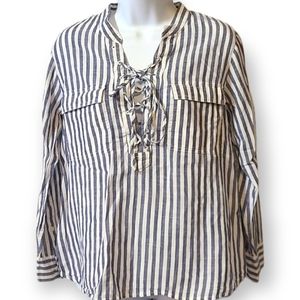 Madewell striped with laced up neckline cotton pullover shirt.